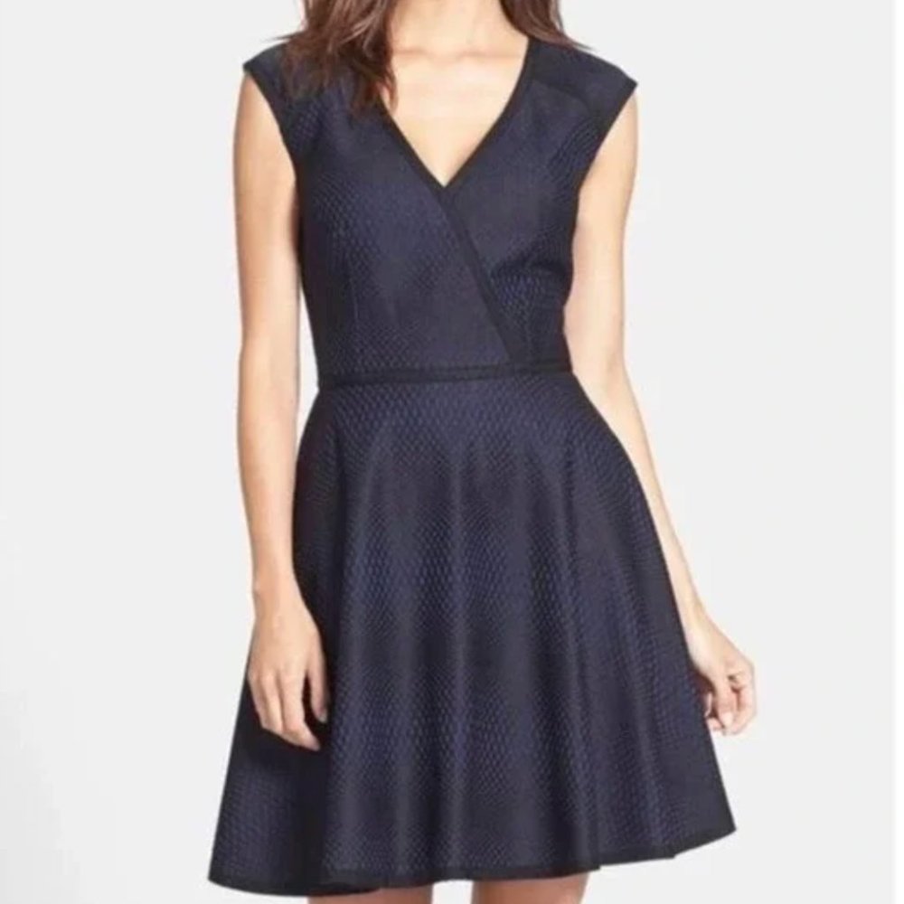 Trina Turk Navy Blue Fit and Flare Dress Cutout Back
